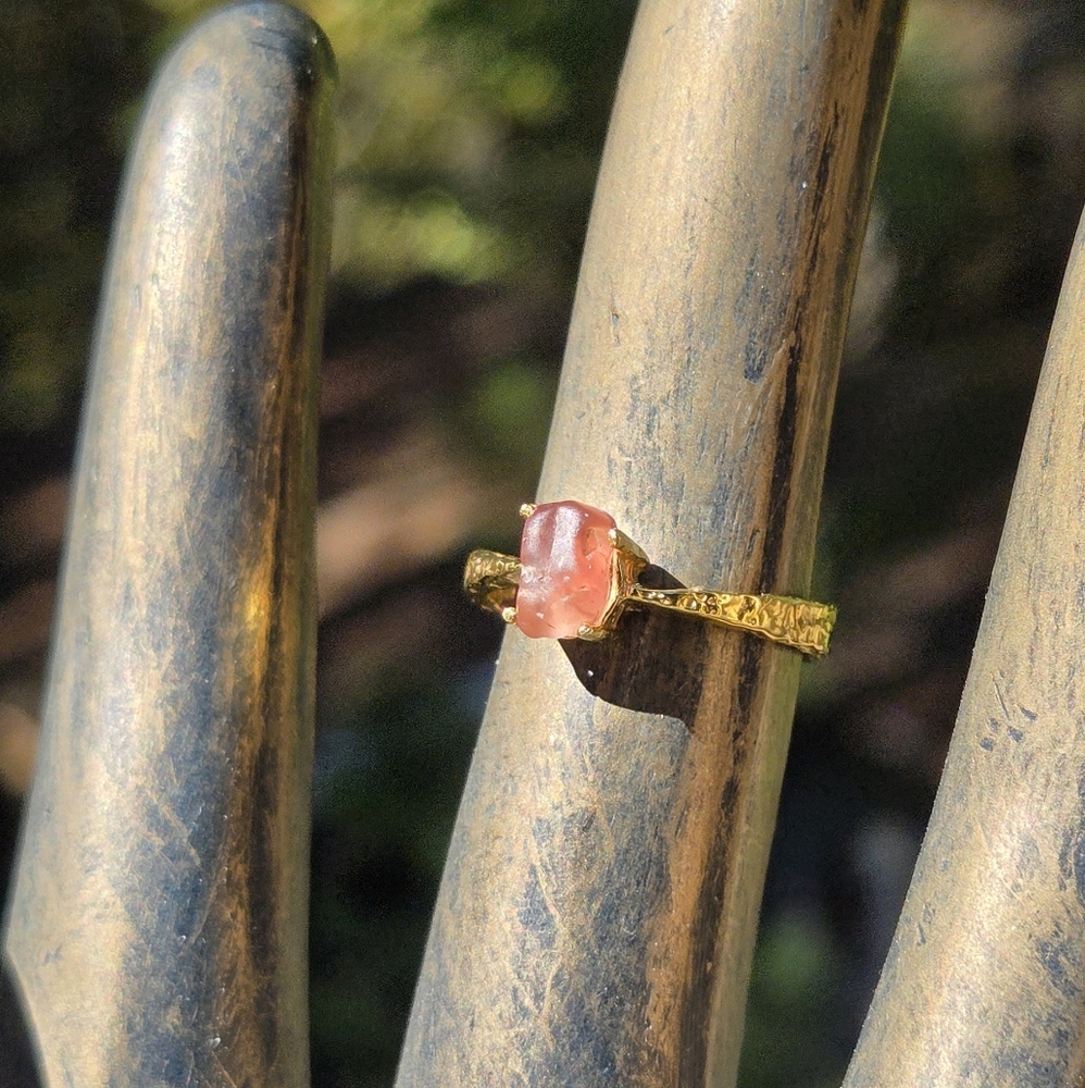 Spinel 2k Natural Raw Gemstone Sterling & Gold Ring Sz6.75 - Picture 5 of 10